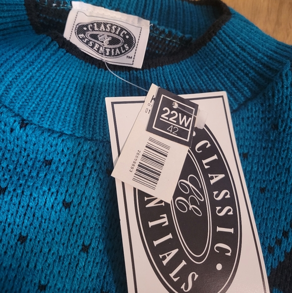 NWT vintage 22W (XL) deep teal and black polka dot and bow crewneck sweater - Picture 3 of 9